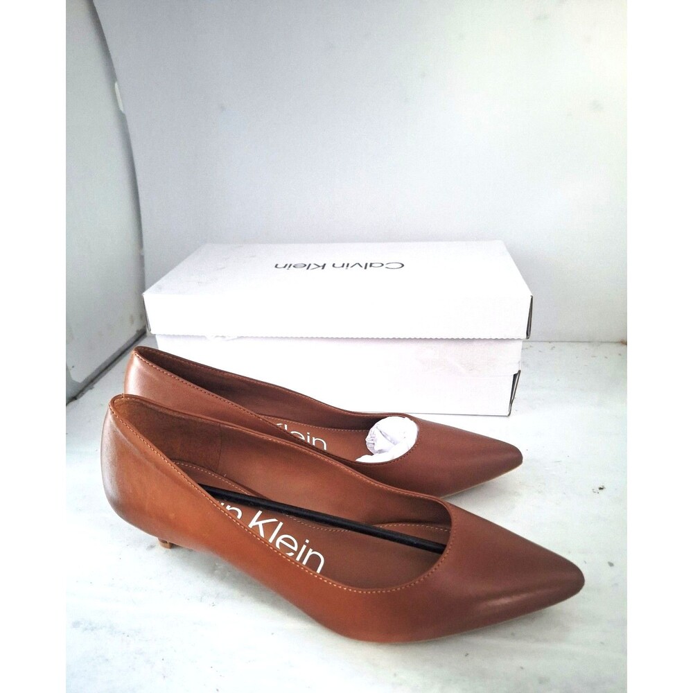 Calvin Klein Brown Pointed Toe Kitten Heel Pumps - Picture 4 of 10